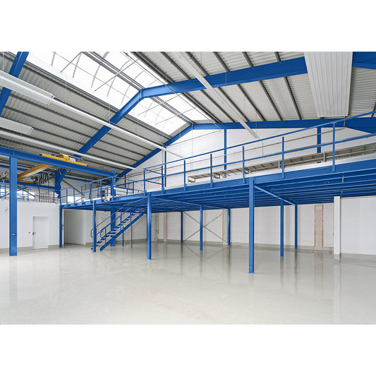 Mezzanine floor, extension shelf unit, max. surface load 500 kg/m², platform 5000 x 3000 mm.