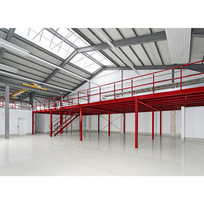 Mezzanine floor, standard shelf unit, max. surface load 350 kg/m², platform 5000 x 3000 mm.