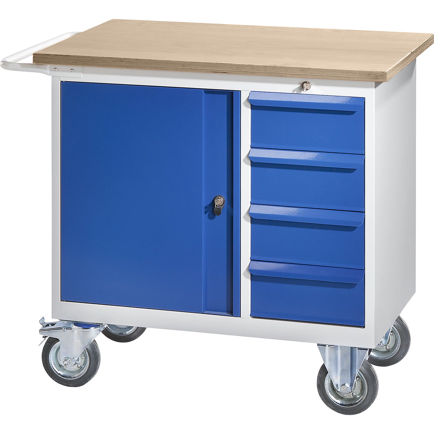 Compact workbench, mobile, with 4 drawers, 1 door, WxD 950 x 590 mm.