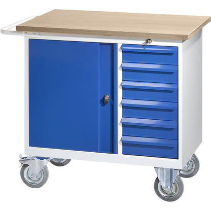 Compact workbench, mobile, with 6 drawers, 1 door, WxD 950 x 590 mm.