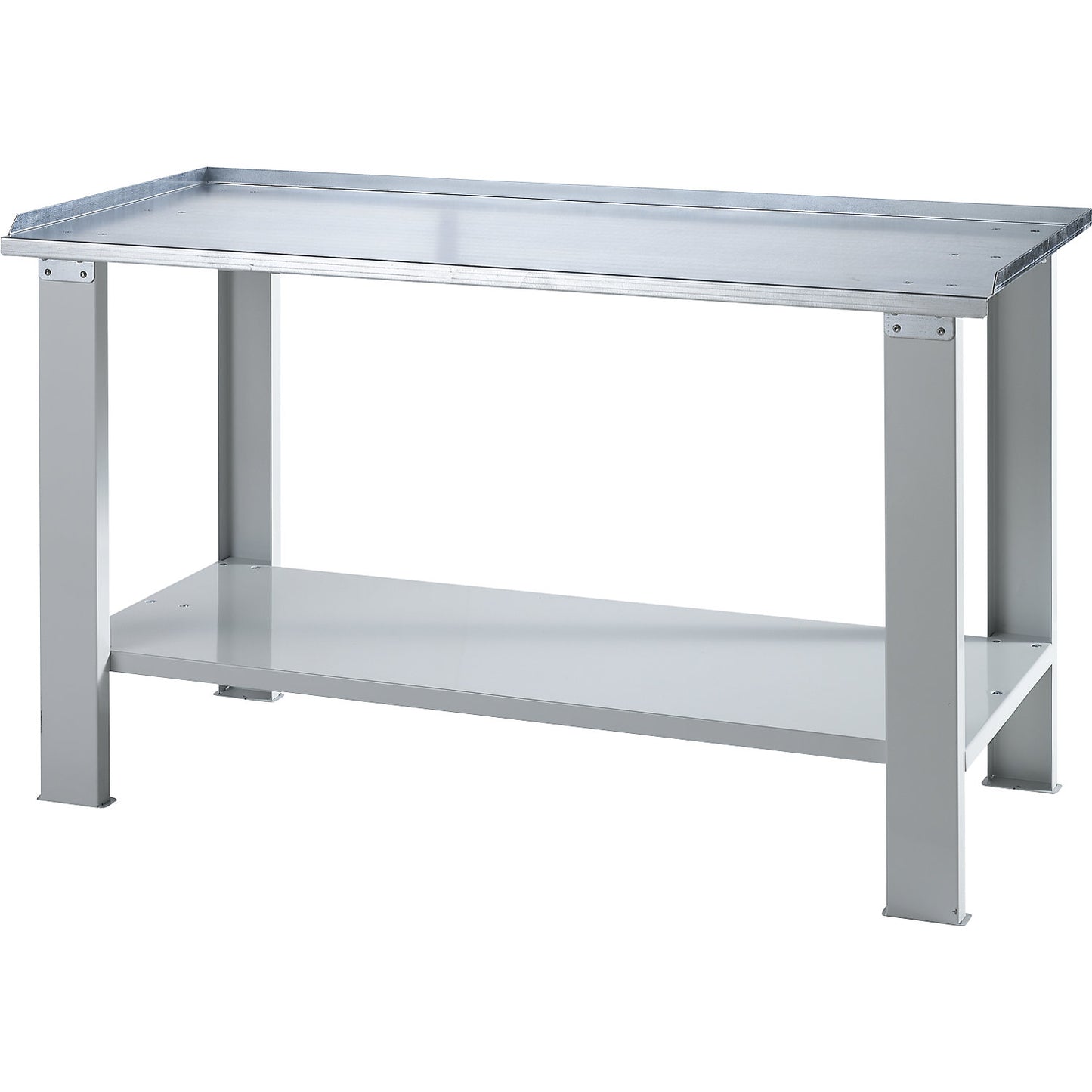 Workbench, modular system, height 850 mm, sheet steel worktop, WxD 1500 x 700 mm.