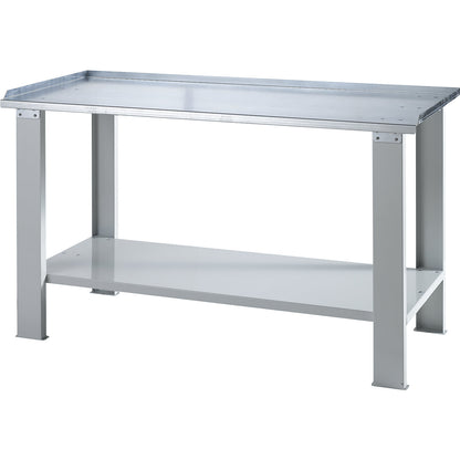 Workbench, modular system, height 850 mm, sheet steel worktop, WxD 1500 x 700 mm.