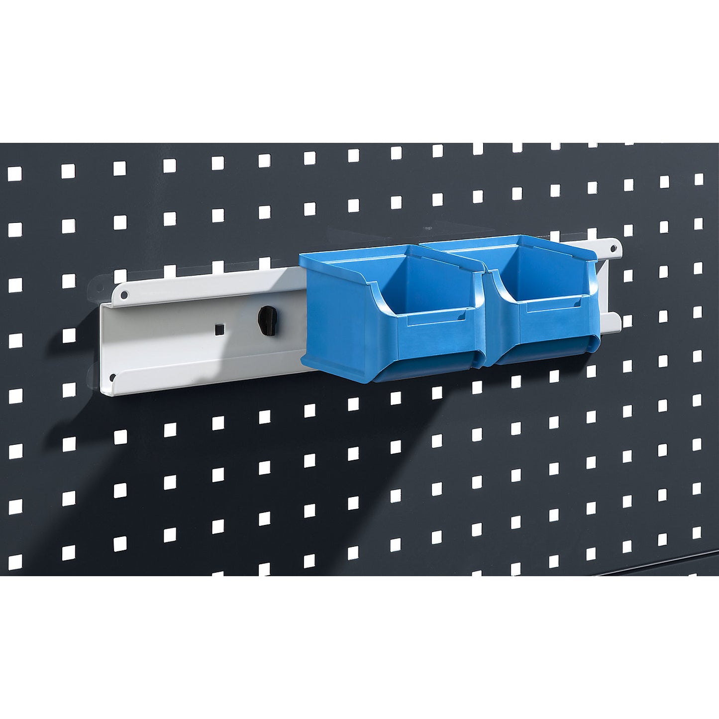 Holding rail, for open fronted storage bins, width 100 mm.