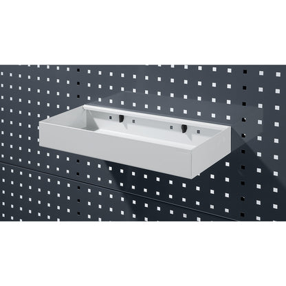 Storage tray, sheet steel, powder coated, width 225 mm.