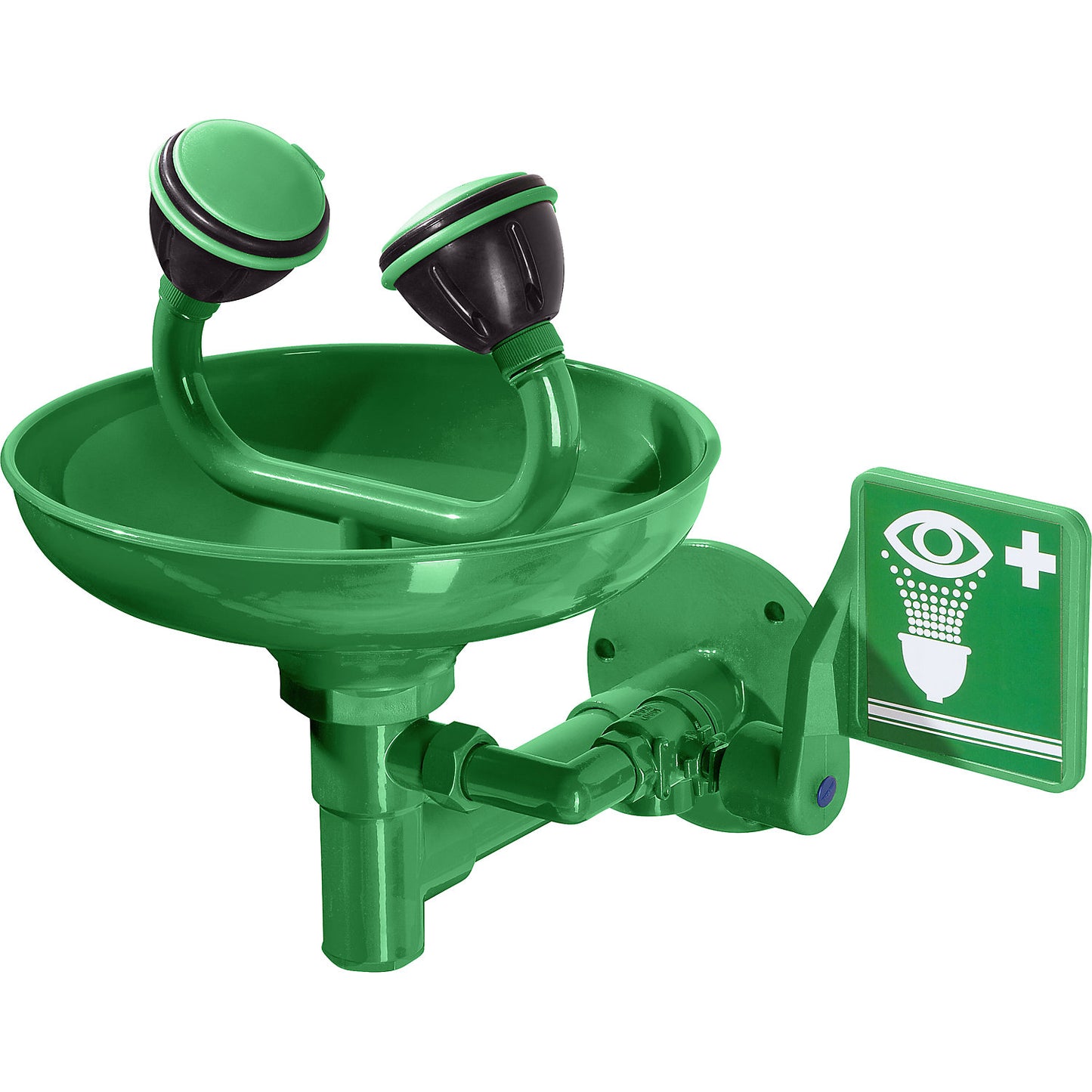 Eye shower with basin and two spray heads, HxD 260 x 395 mm, green.