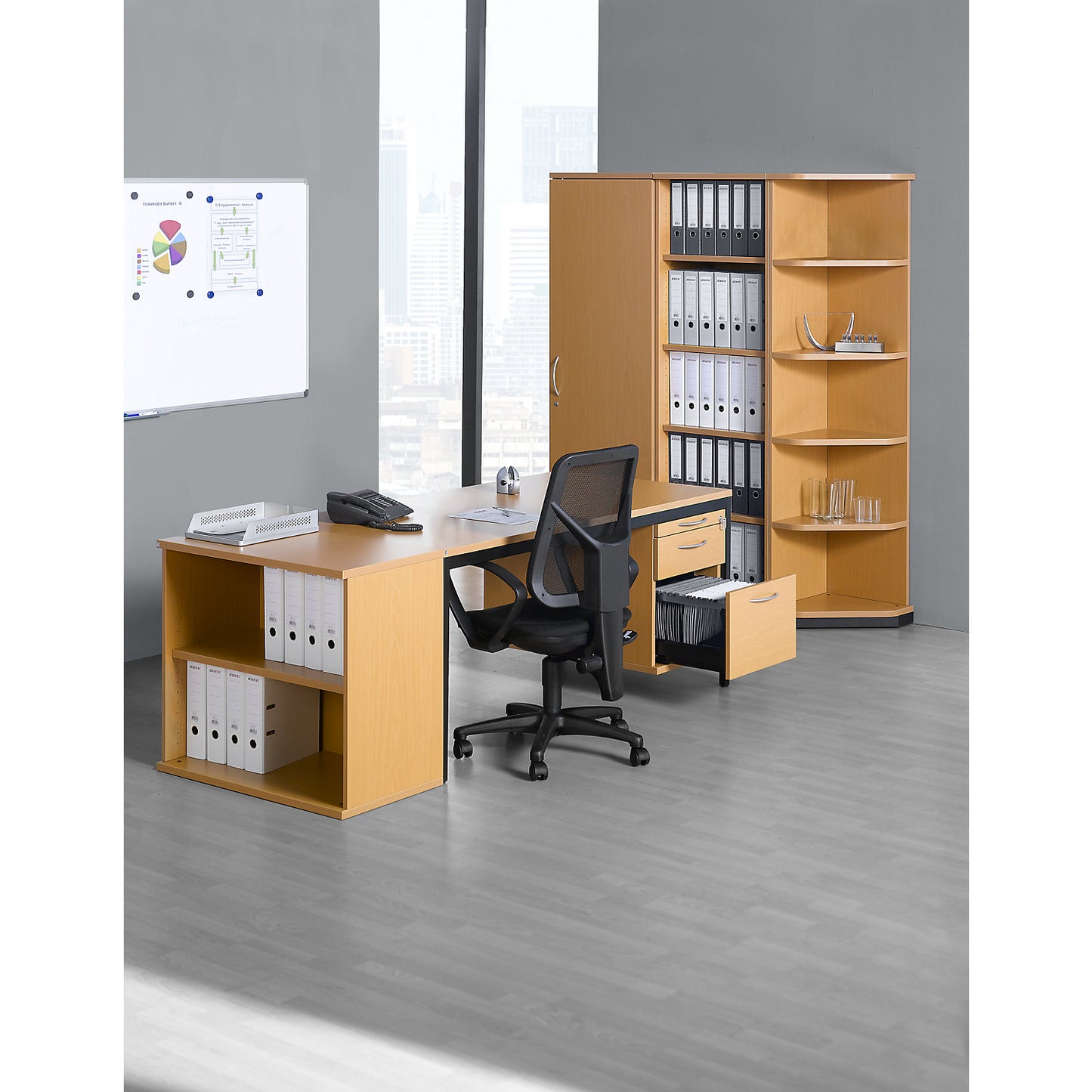 LENA - Fixed pedestal, 1 utensil drawer, 4 drawers, height 720 mm, light grey.
