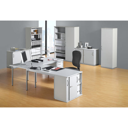 LENA - Desk, depth 800 mm, width 1200 mm, 1 base cupboard possible, light grey.