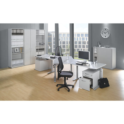 HANNA - Mobile pedestal, 1 utensil drawer, 1 drawer, 1 suspension file drawer, light grey.