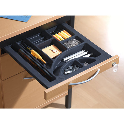 LENA - Fixed pedestal, 1 utensil drawer, 4 drawers, height 720 mm, light grey.