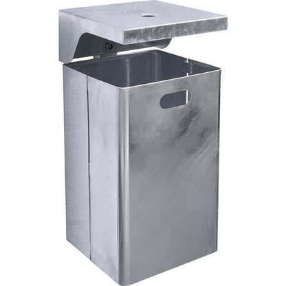 Waste collector for outdoor use, hot dip galvanised, capacity 50 l, WxHxD 310 x 685 x 360 mm, integrated ashtray.