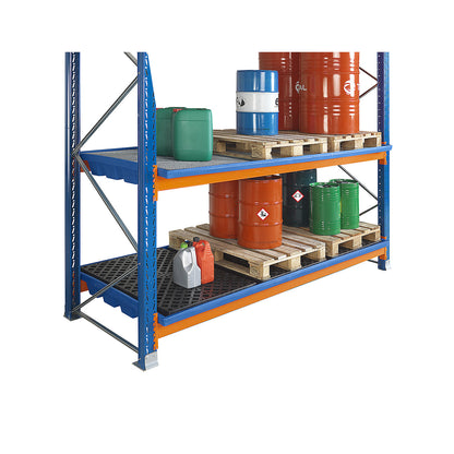 Hook-in sump tray, made of polyethylene, LxH 1780 x 240 mm, steel grate.