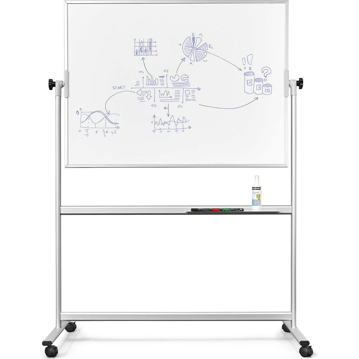 Mobile writing board, sheet steel, enamel, WxH 1500 x 1000 mm.