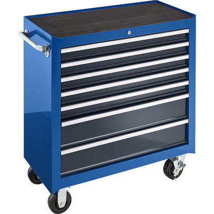 Workshop trolley, HxWxD 1010 x 914 x 458 mm, 7 drawers, blue.