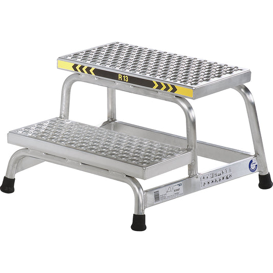 Machine steps, anti-slip R13, step 550 x 300 mm, 2 steps, WxD 700 x 650 mm.