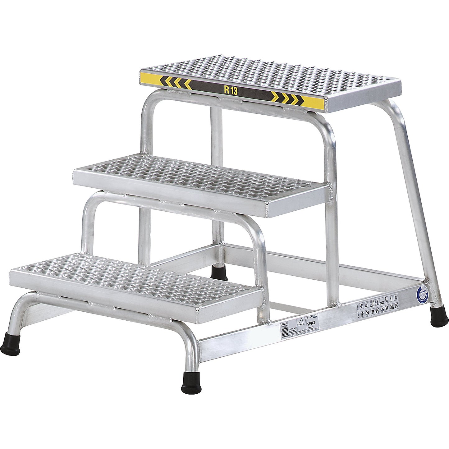 Machine steps, anti-slip R13, step 550 x 300 mm, 4 steps, WxD 790 x 1140 mm.