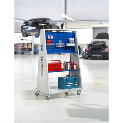 Tool and assembly trolley, 2 shadow boards, 2 shelves, LxWxH 1052 x 629 x 1690 mm.
