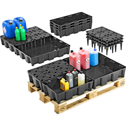 PE small container pallet tray, 25 l sump capacity, with grate.