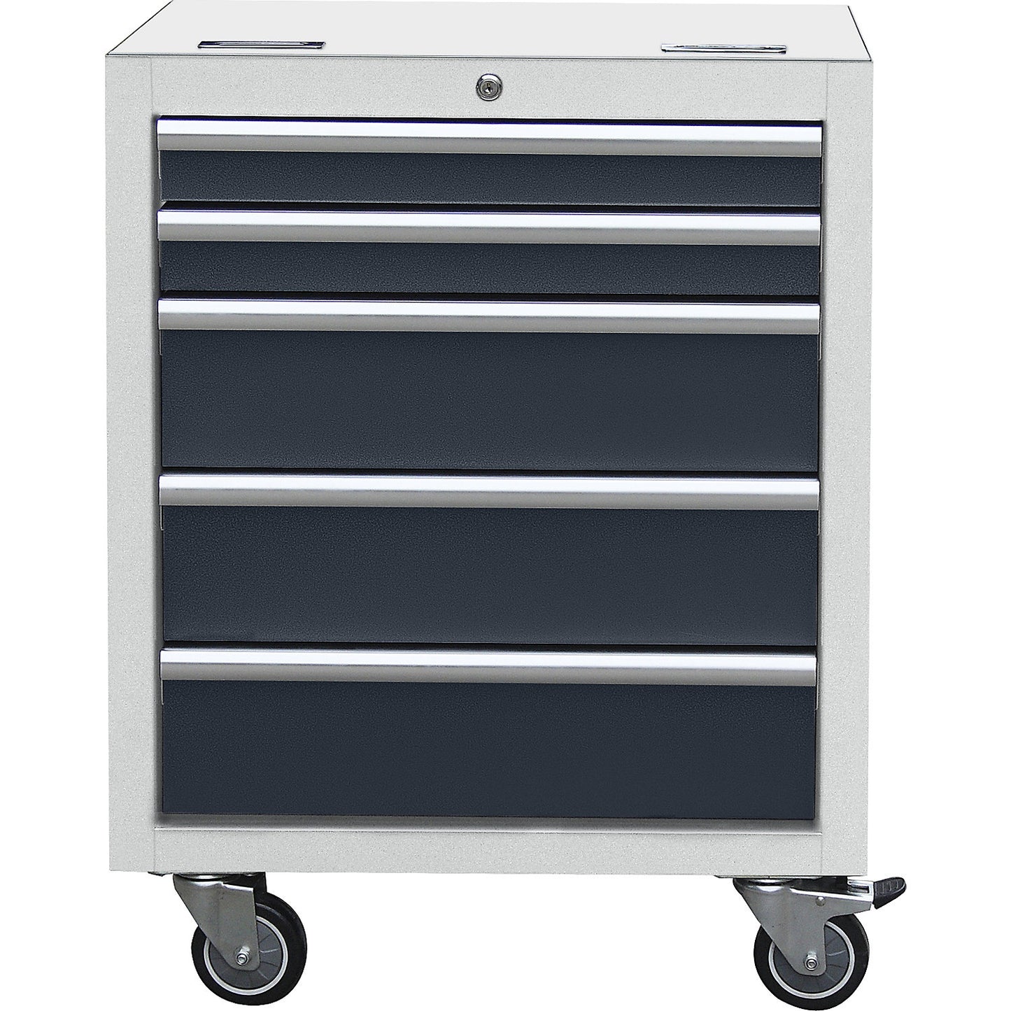 Drawer unit on castors, HxWxD 860 x 646 x 460 mm, with 5 drawers and 4 shelves.