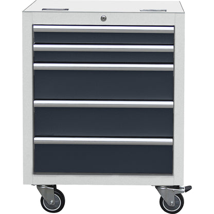 Drawer unit on castors, HxWxD 860 x 646 x 460 mm, with 5 drawers and 4 shelves.