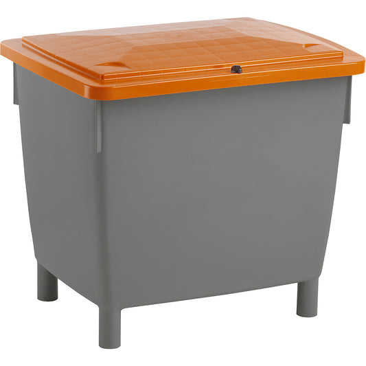 Rectangular container, with hinged lid, capacity 210 l, basalt grey container, orange lid.