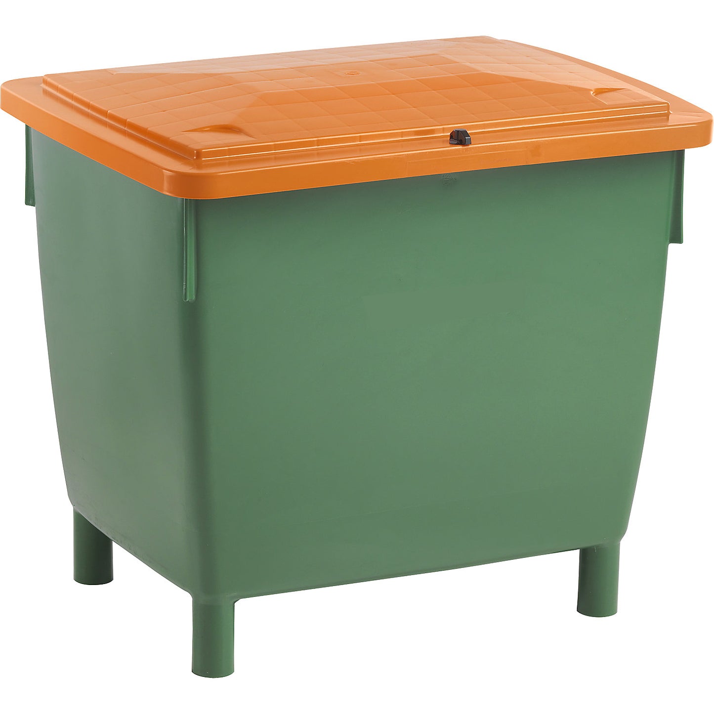 Rectangular container, with hinged lid, capacity 400 l, green container, orange lid.