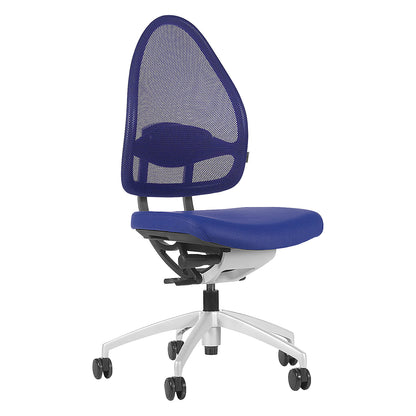Designer office swivel chair, with head rest and mesh back rest, effective back rest height 830 mm, royal blue.