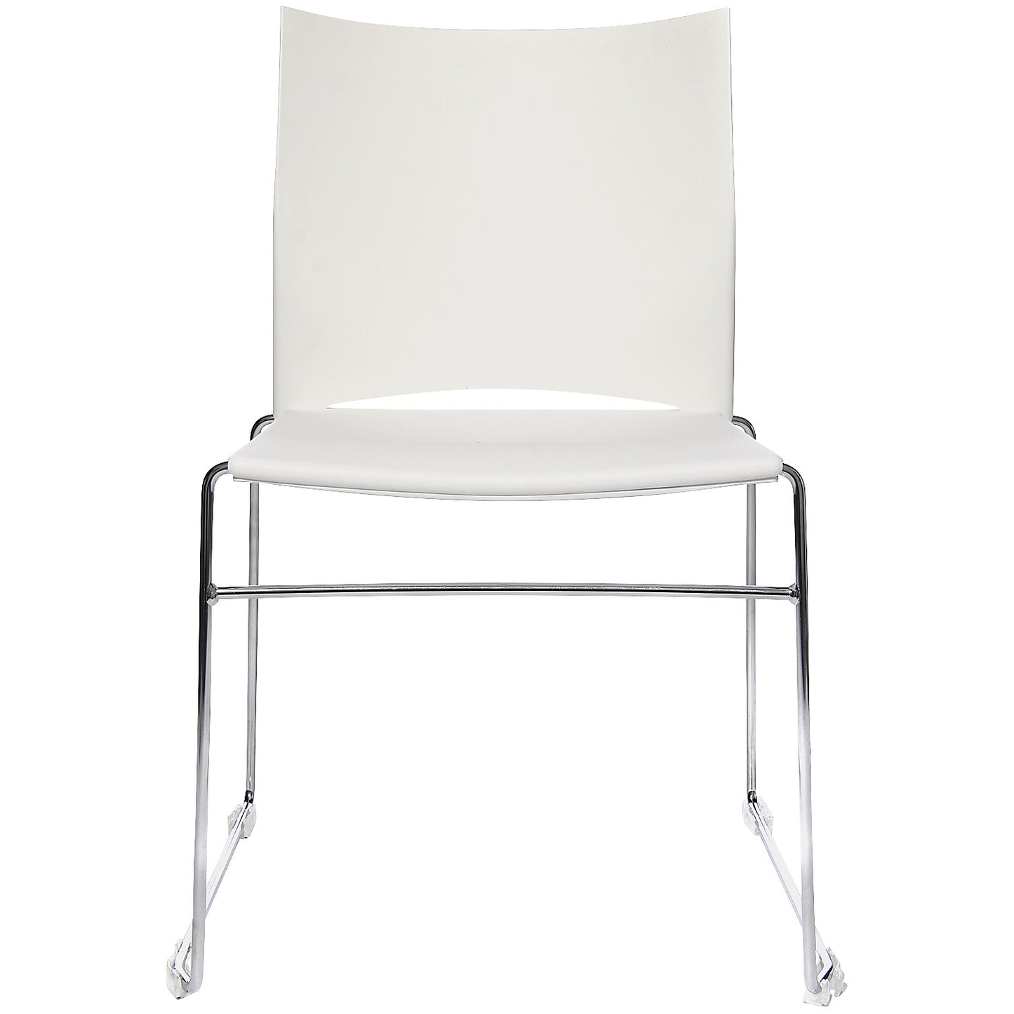 Sled frame stacking chair, chrome plated frame, pack of 4, white.
