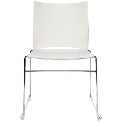 Sled frame stacking chair, chrome plated frame, pack of 4, white.
