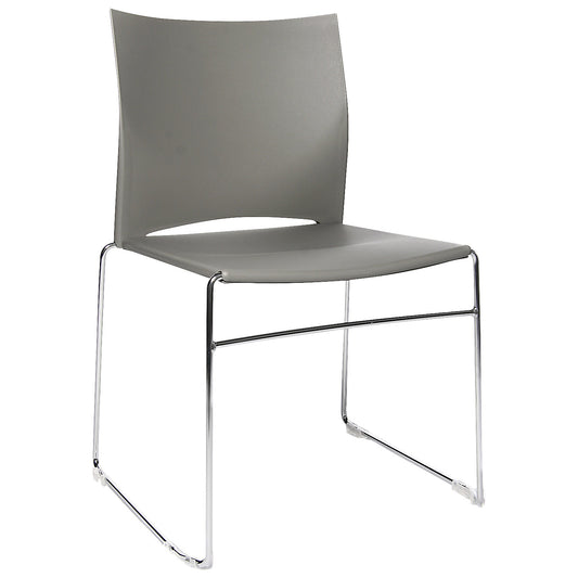 Sled frame stacking chair, chrome plated frame, pack of 4, grey.