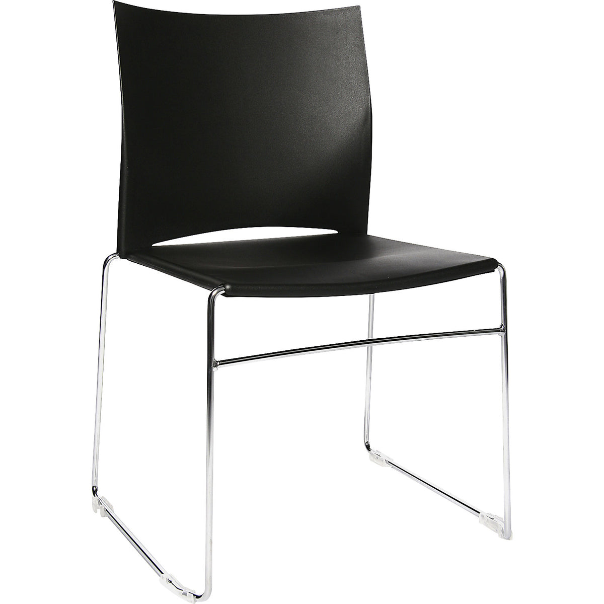 Sled frame stacking chair, chrome plated frame, pack of 4, black.