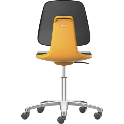 LABSIT industrial swivel chair, five-star base with castors, fabric upholstered seat, orange.