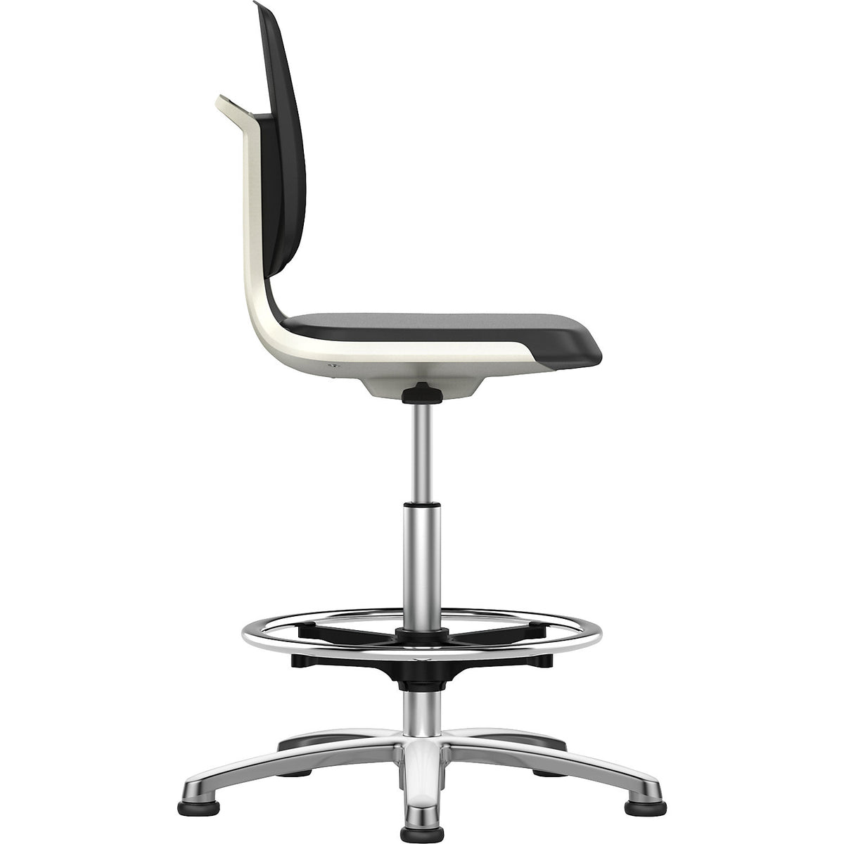 LABSIT industrial swivel chair, with floor glides and foot ring, vinyl upholstered seat, white.