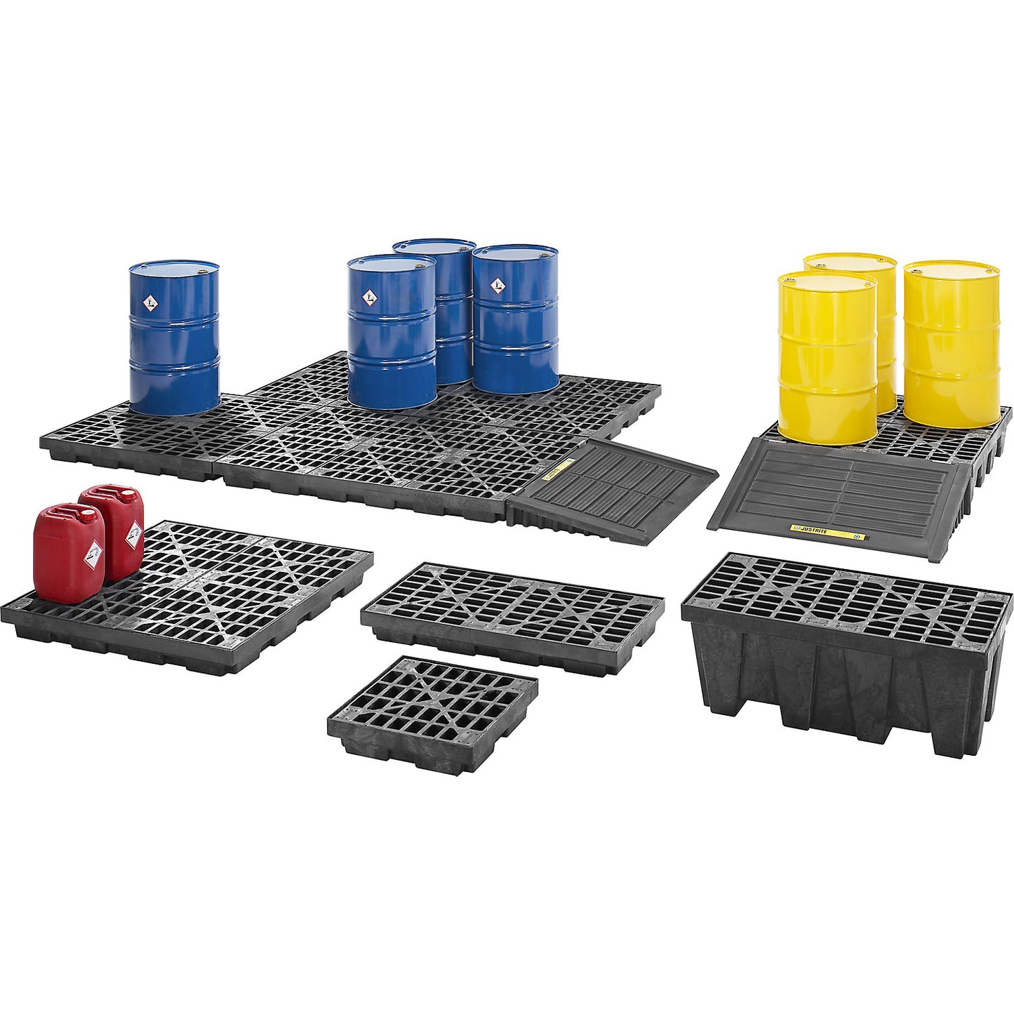 PE sump tray made of recycled PE, low profile sump tray, for 4 x 200 l drums, sump capacity 185 l.