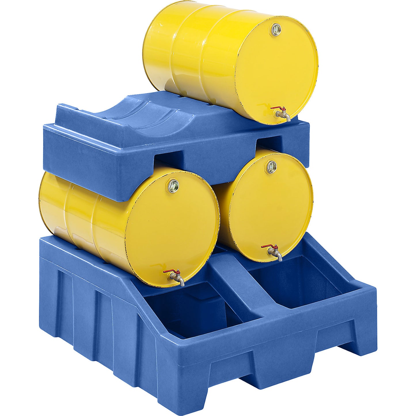 PE drum storage and filling station, for 2 x 200 l drums incl. drum sump, LxWxH 1390 x 1250 x 490 mm.