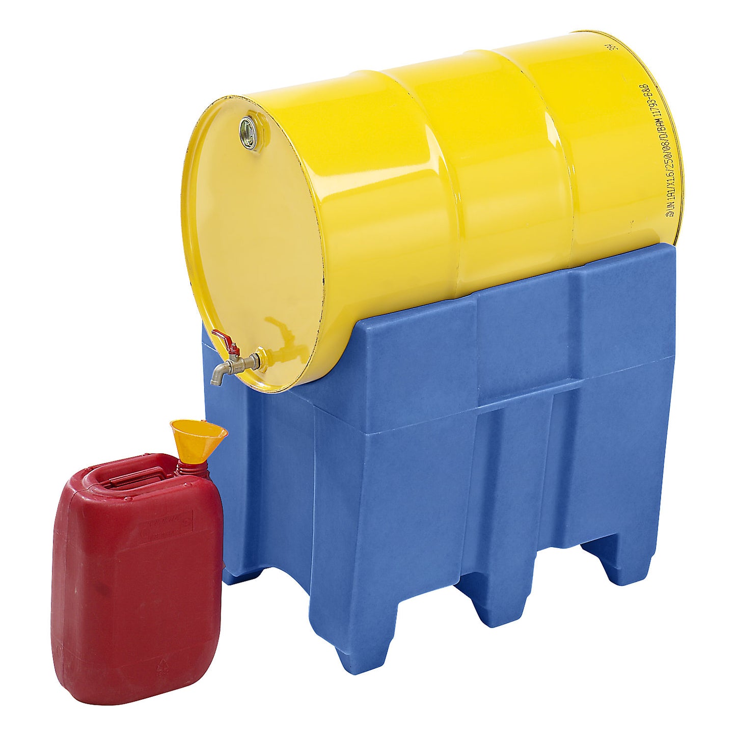 PE canister/drum filling stand, LxWxH 730 x 645 x 730 mm, blue.