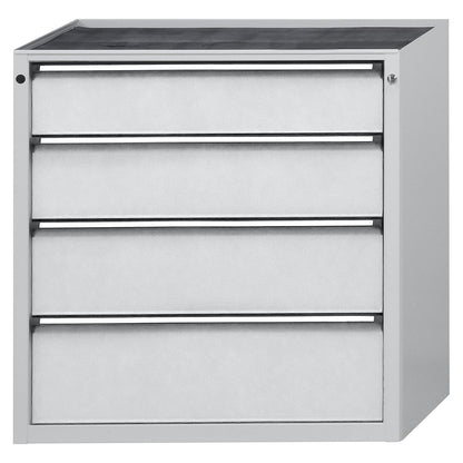 Drawer cupboard, WxD 910 x 675 mm, max. drawer load 200 kg, 4 drawers, height 980 mm, front in light grey.