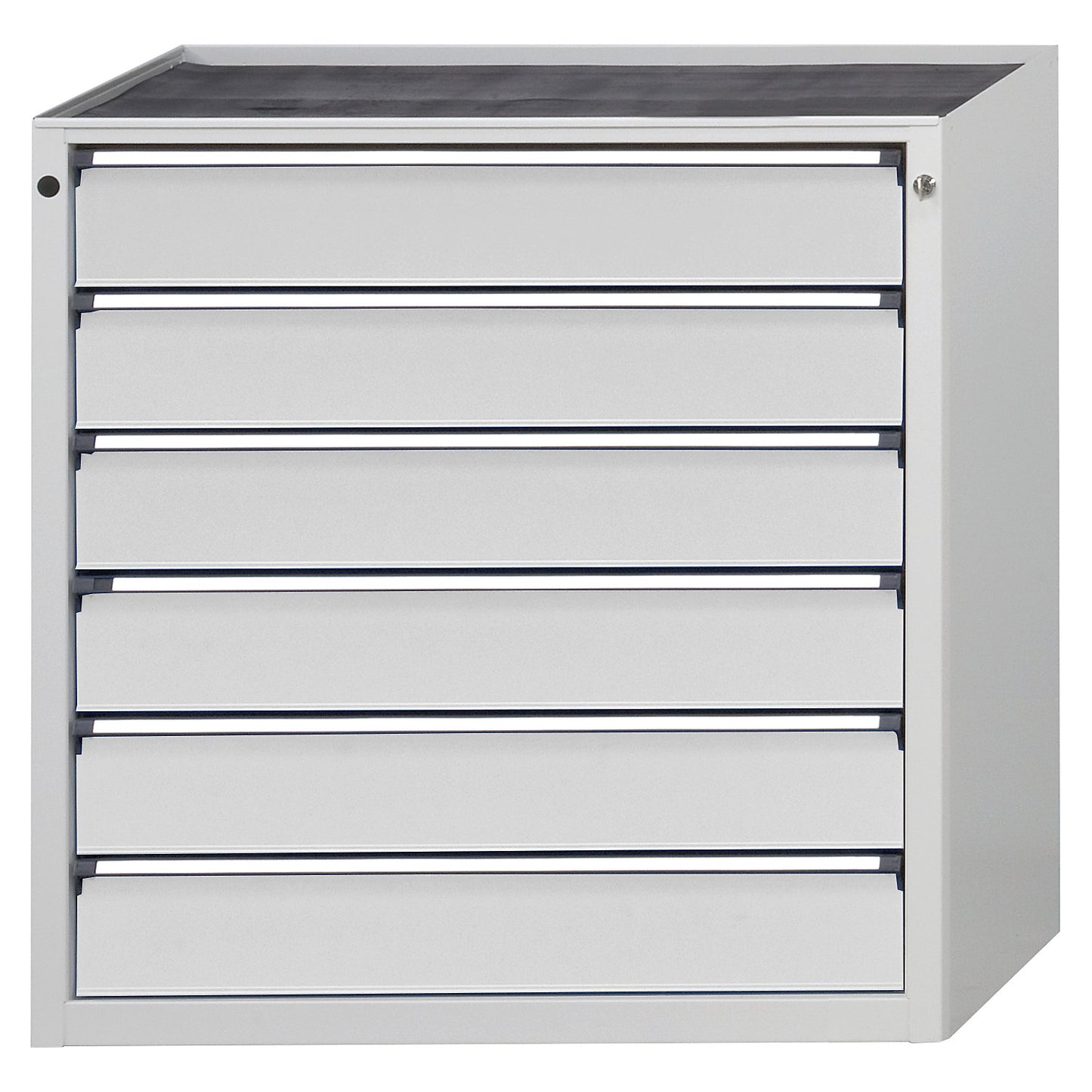 Drawer cupboard, WxD 910 x 675 mm, max. drawer load 200 kg, 6 drawers, height 980 mm, front in light grey.
