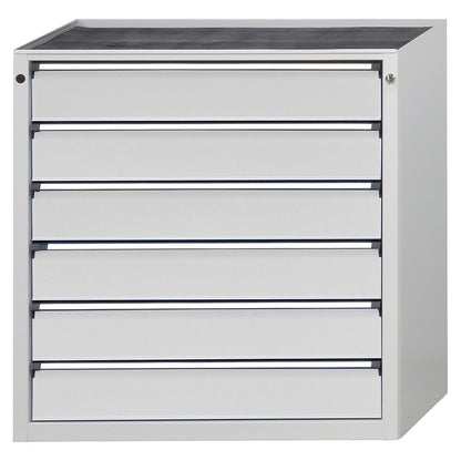 Drawer cupboard, WxD 910 x 675 mm, max. drawer load 200 kg, 6 drawers, height 980 mm, front in light grey.