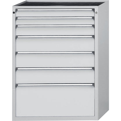 Drawer cupboard, WxD 910 x 675 mm, max. drawer load 200 kg, 7 drawers, height 1280 mm, front in light grey.
