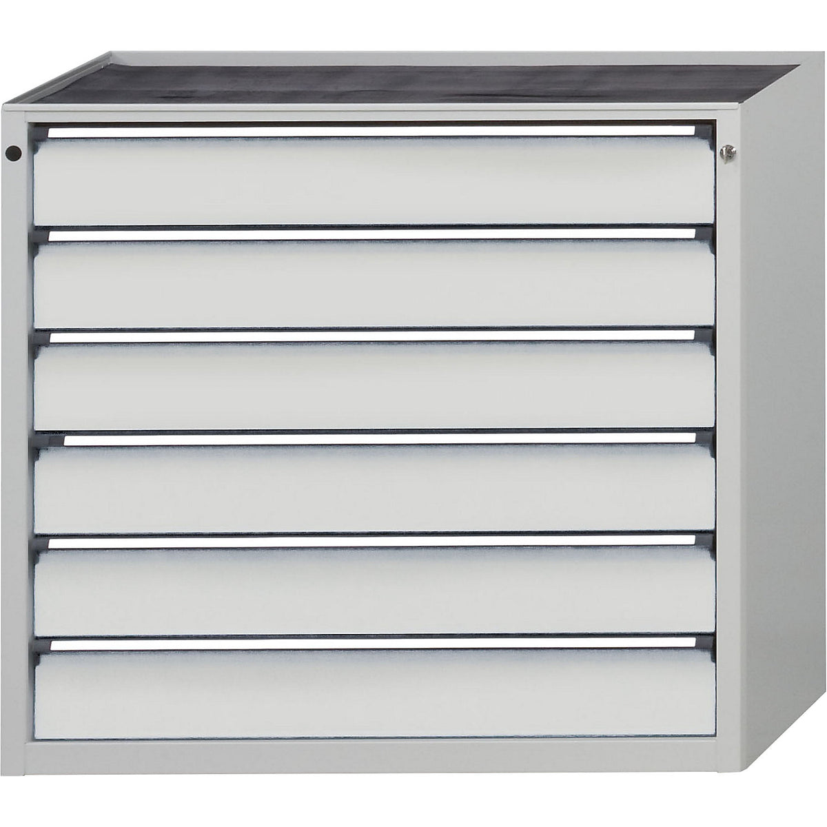 Drawer cupboard, WxD 1060 x 675 mm, max. drawer load 200 kg, 6 drawers, height 980 mm, front in light grey.