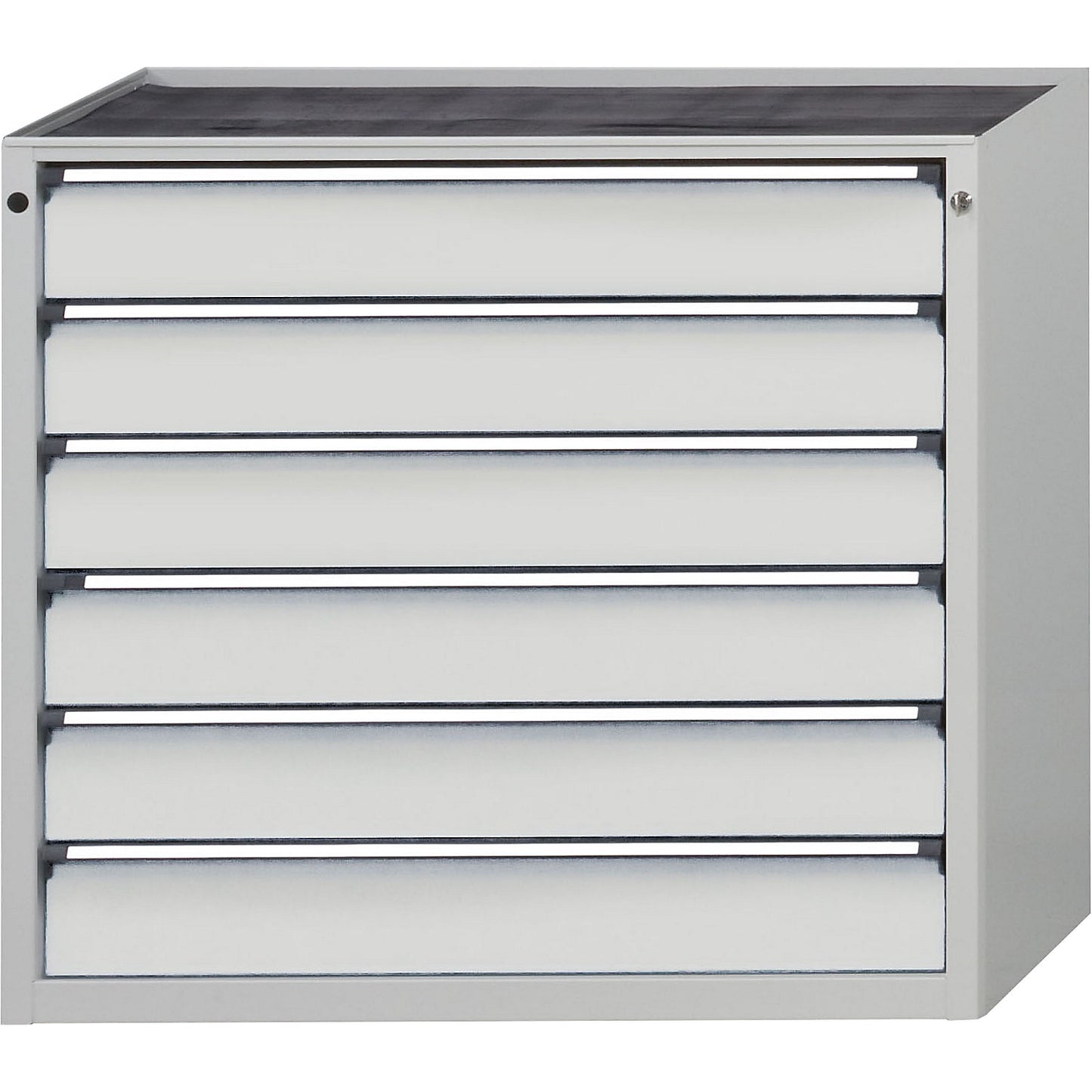 Drawer cupboard, WxD 1060 x 675 mm, max. drawer load 100 kg, 6 drawers, height 980 mm, front in light grey.