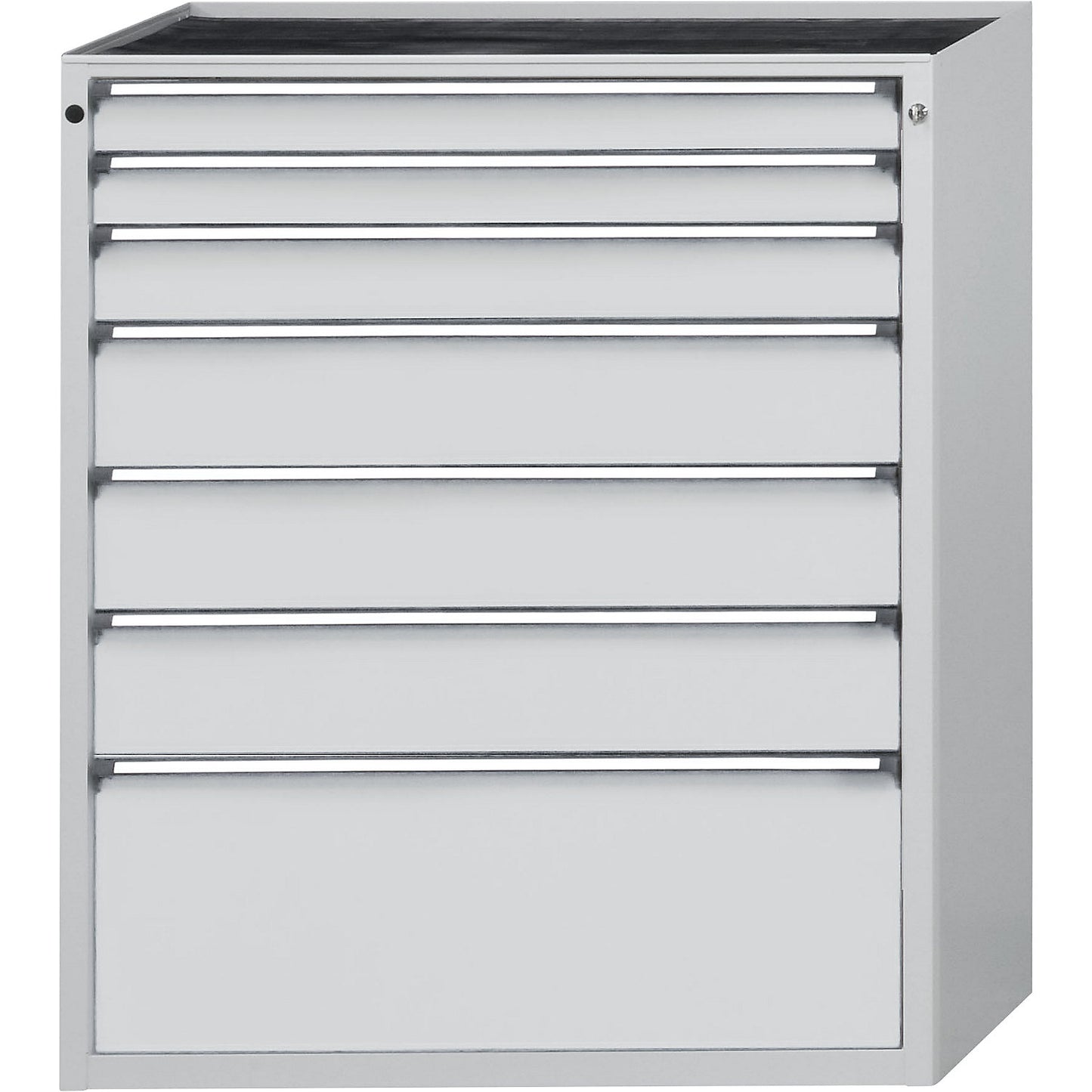 Drawer cupboard, WxD 1060 x 675 mm, max. drawer load 200 kg, 7 drawers, height 1280 mm, front in light grey.