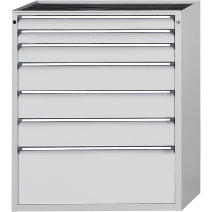Drawer cupboard, WxD 1060 x 675 mm, max. drawer load 200 kg, 7 drawers, height 1280 mm, front in light grey.