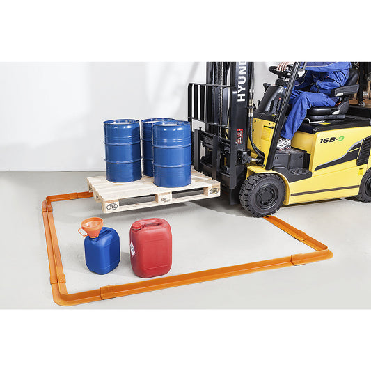 Containment barrier, permanent, for bolting in place or fastening with adhesive, connector.