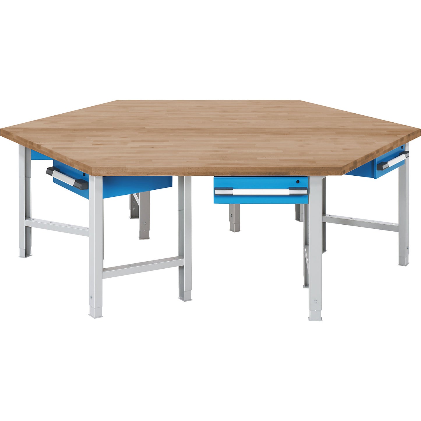 Group workbench, 6 workstations, 6 drawers, height 790 - 1140 mm.