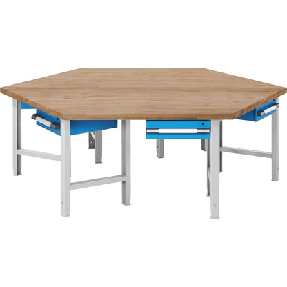Group workbench, 6 workstations, 6 drawers, height 790 - 1140 mm.