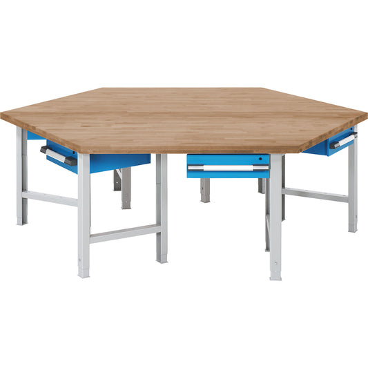 Group workbench, 6 workstations, 6 drawers, height 790 - 1140 mm.