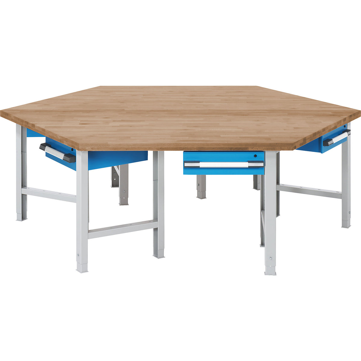 Group workbench, 6 workstations, 6 drawers, height 790 - 1140 mm.