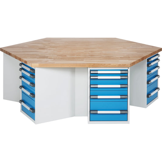 Group workbench, 6 workstations, height 890 mm.