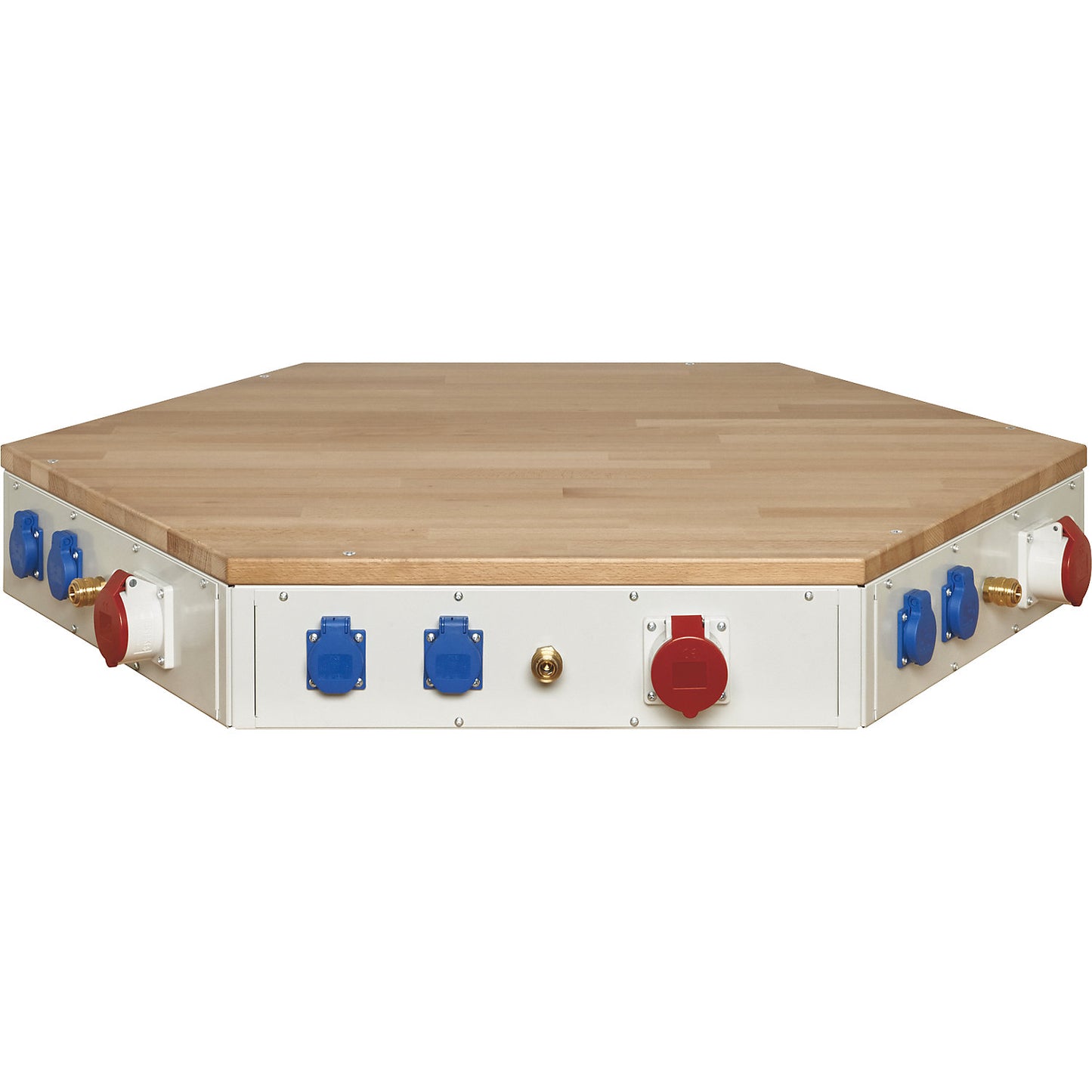 Group workbench, 6 workstations, 6 drawers, with power block, height 790 - 1140 mm.